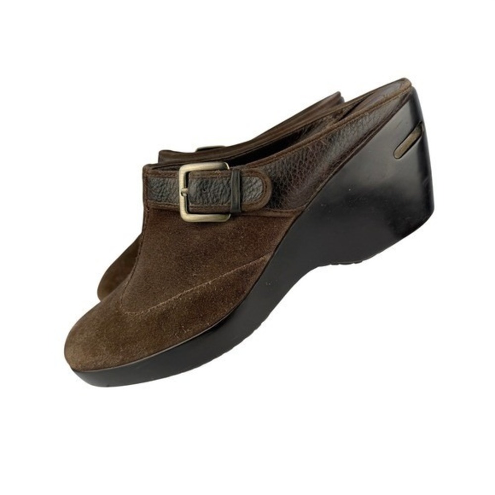Cole Haan Mules Size 9.5B Womens Brown Suede Leather Buckle Clogs Comfortable